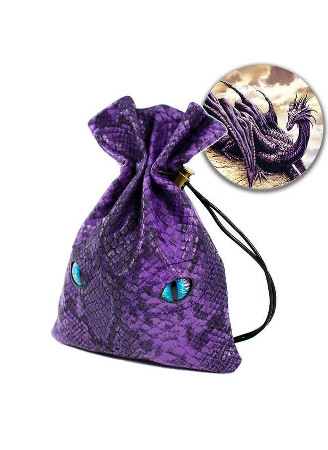 Byhoo - Dnd Dice Bag Can Cover 6 Dice Sets Glow In The Dark Eyes D And D Dice Storage Pouch Purple Dragon Leather Coins Bag For Fantasy Dragons And Dungeons Games Accessories Drawstring Dice Pouch - Image 1
