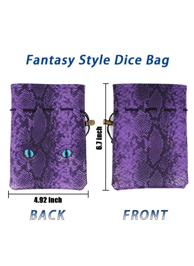 Byhoo - Dnd Dice Bag Can Cover 6 Dice Sets Glow In The Dark Eyes D And D Dice Storage Pouch Purple Dragon Leather Coins Bag For Fantasy Dragons And Dungeons Games Accessories Drawstring Dice Pouch - Image 1