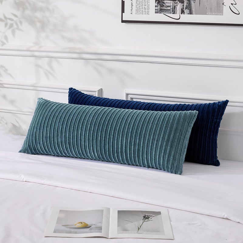 UGS UGASA غطاء وسادة من UGASA مقاس 14×36 بوصة، عبوة من قطعة واحدة، مخمل مخطط بوهو ناعم، غطاء وسادة قطنية كبيرة طويلة مستطيلة للسرير والأريكة والأريكة وغرفة النوم وغرفة المعيشة، رمادي أزرق - Image 5