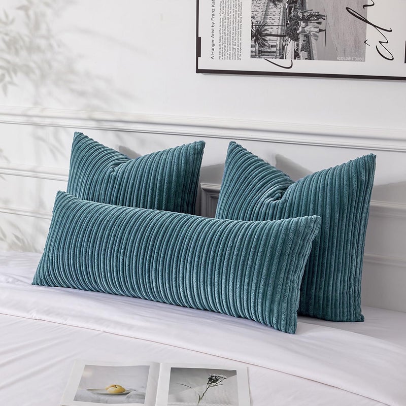 UGS UGASA غطاء وسادة من UGASA مقاس 14×36 بوصة، عبوة من قطعة واحدة، مخمل مخطط بوهو ناعم، غطاء وسادة قطنية كبيرة طويلة مستطيلة للسرير والأريكة والأريكة وغرفة النوم وغرفة المعيشة، رمادي أزرق - Image 2