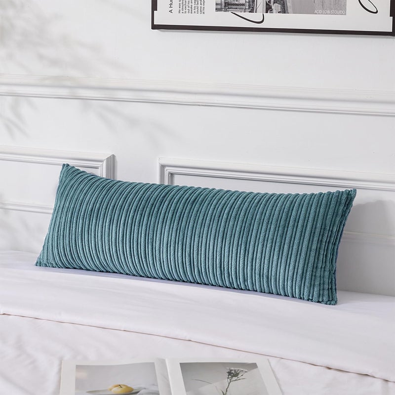 UGS UGASA غطاء وسادة من UGASA مقاس 14×36 بوصة، عبوة من قطعة واحدة، مخمل مخطط بوهو ناعم، غطاء وسادة قطنية كبيرة طويلة مستطيلة للسرير والأريكة والأريكة وغرفة النوم وغرفة المعيشة، رمادي أزرق - Image 1