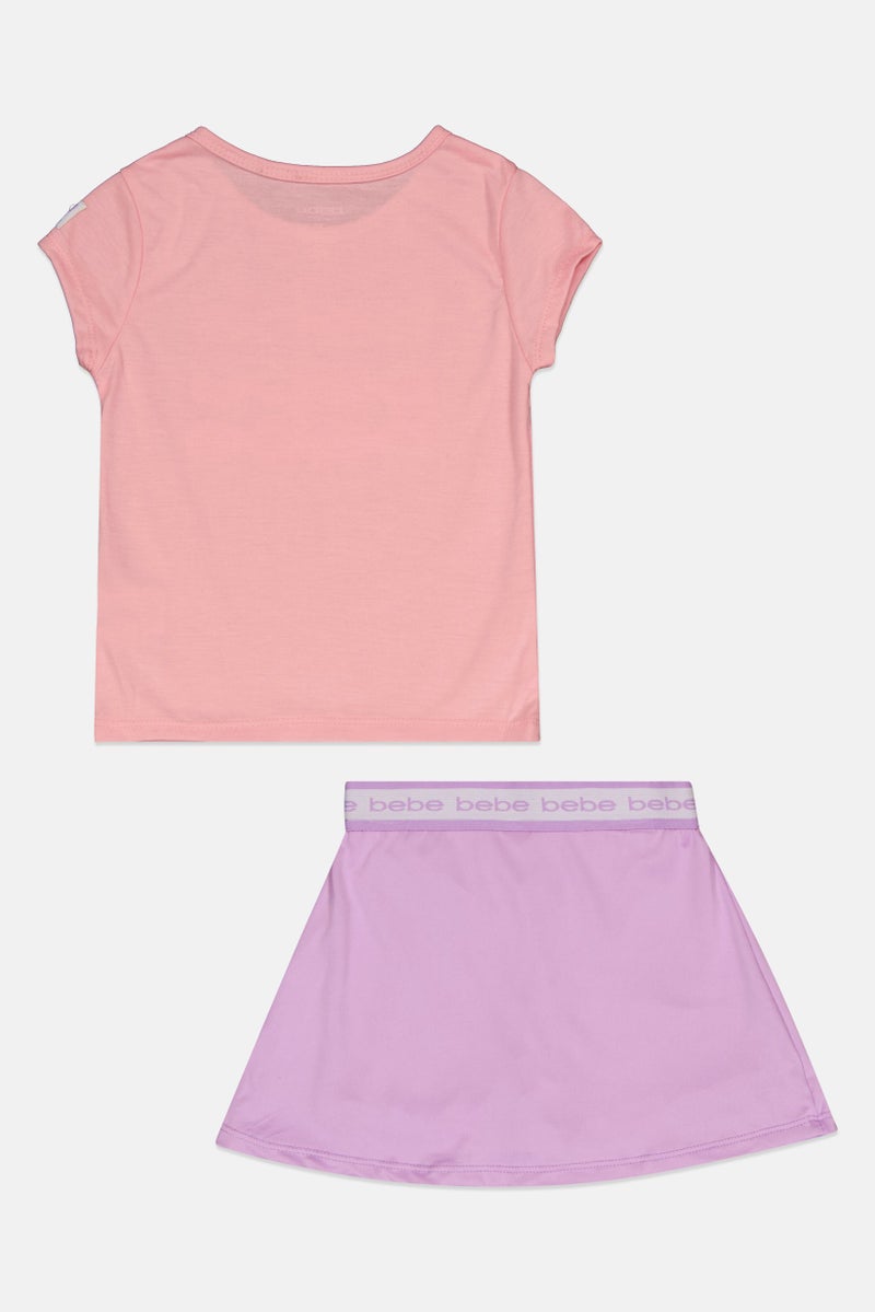 bebe Kids Girl 2 Piece Sportswear Fit Short Sleeve Training T-shirt And Skort, Multicolor - Image 3