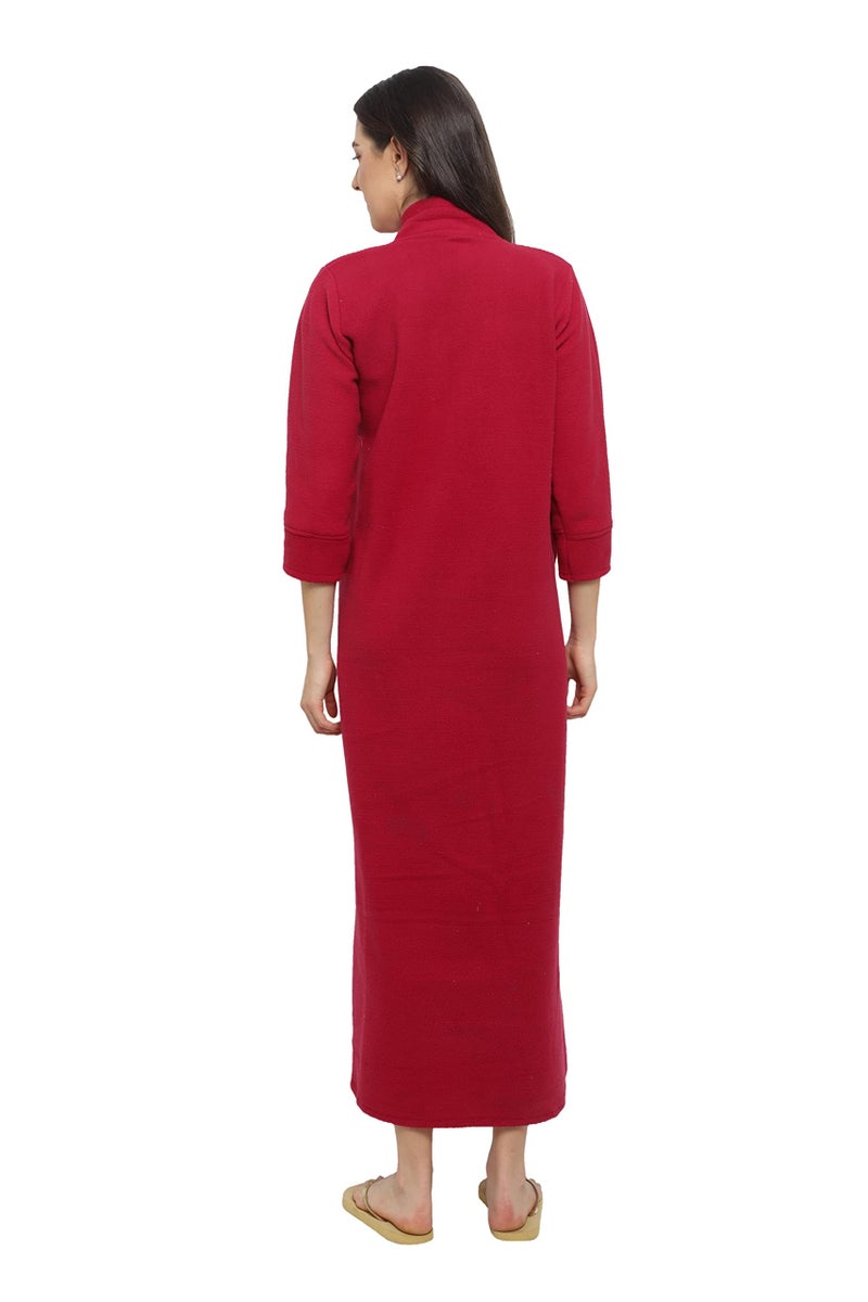 CIERGE Women's Fleece Solid Maxi Length Nighty (CIERGE VELVET_Red_Free Size) - Image 5