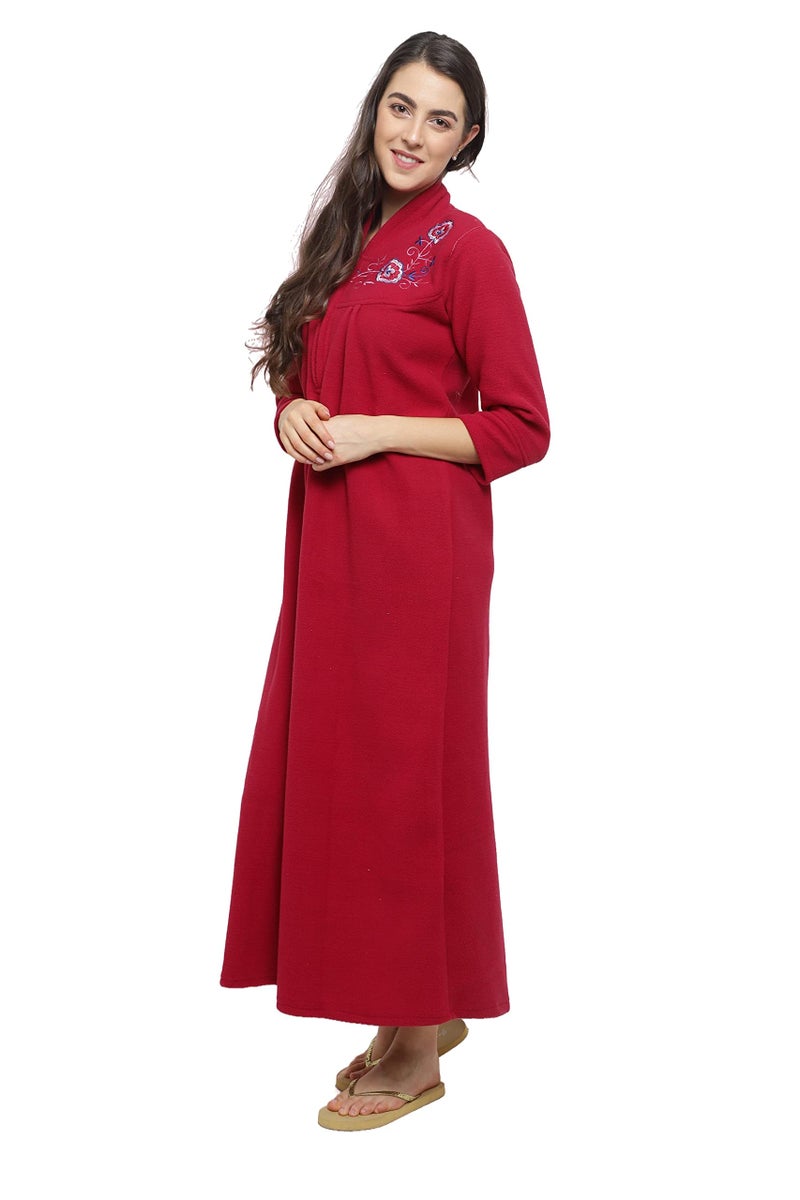 CIERGE Women's Fleece Solid Maxi Length Nighty (CIERGE VELVET_Red_Free Size) - Image 3