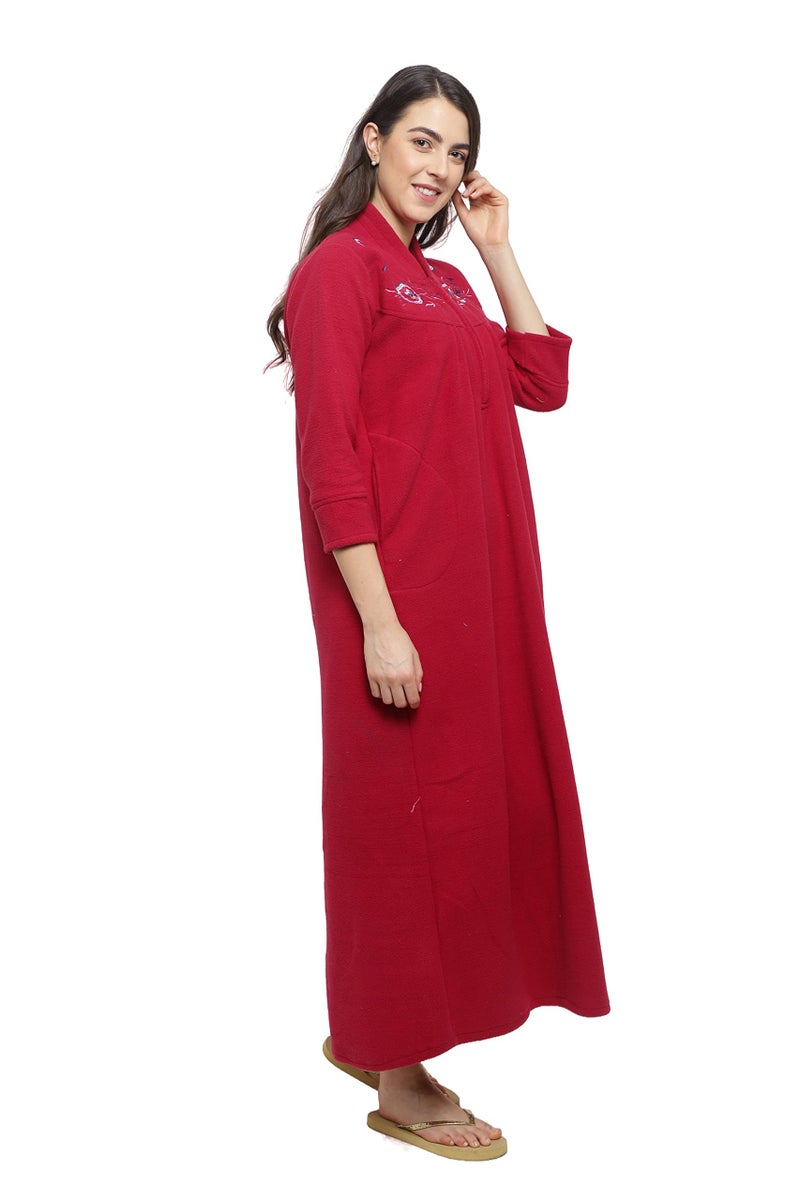 CIERGE Women's Fleece Solid Maxi Length Nighty (CIERGE VELVET_Red_Free Size) - Image 2