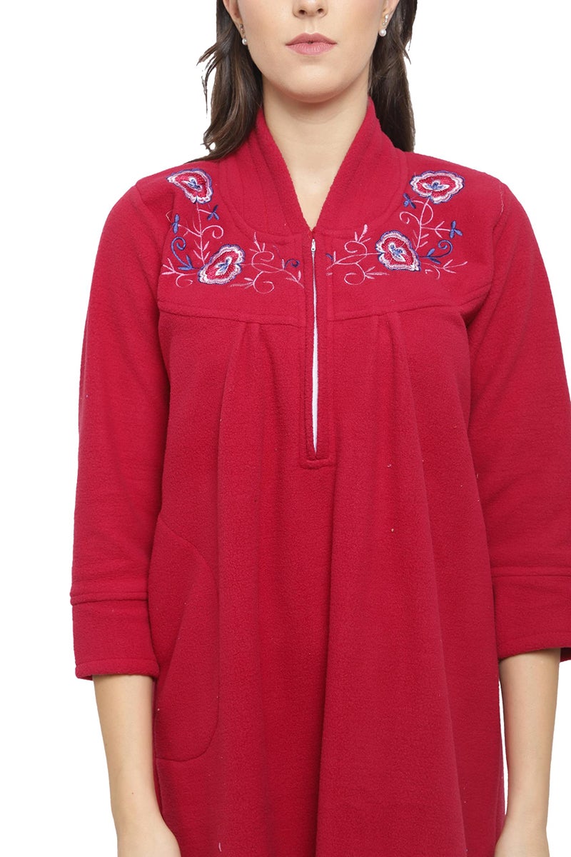CIERGE Women's Fleece Solid Maxi Length Nighty (CIERGE VELVET_Red_Free Size) - Image 4