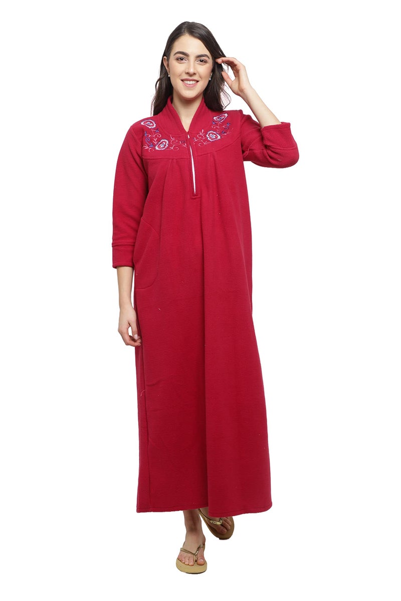 CIERGE Women's Fleece Solid Maxi Length Nighty (CIERGE VELVET_Red_Free Size) - Image 1