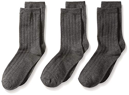 Jefferies Socks Big Boys' Rib 3 Pair Pack Crew Socks, Charcoal, Large - Image 1