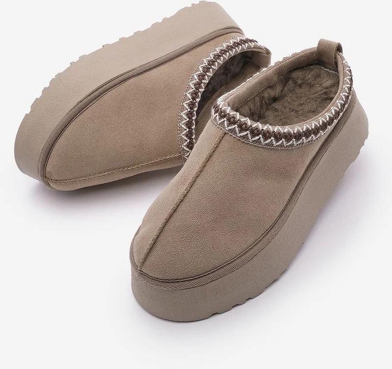 MARJIN Women's Furry Thick Sole Closed Front Daily Winter Slippers Furenta