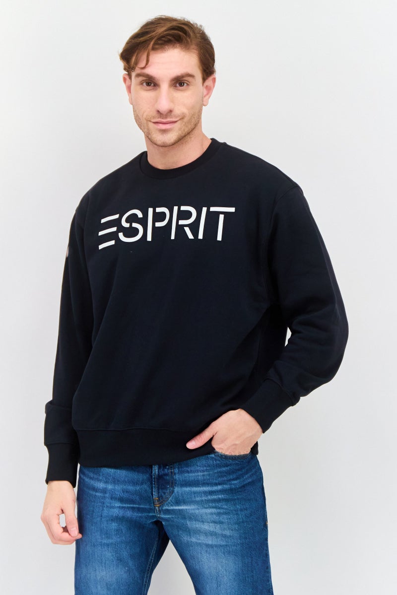 ESPRIT Men Crew Neck Long Sleeve Brand Logo Sweatshirt, Black - Image 1