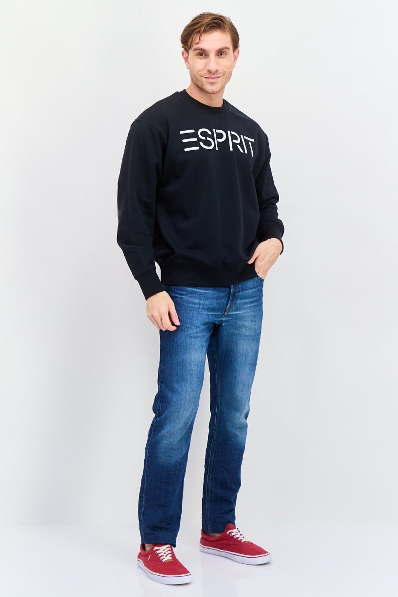 ESPRIT Men Crew Neck Long Sleeve Brand Logo Sweatshirt, Black - Image 3