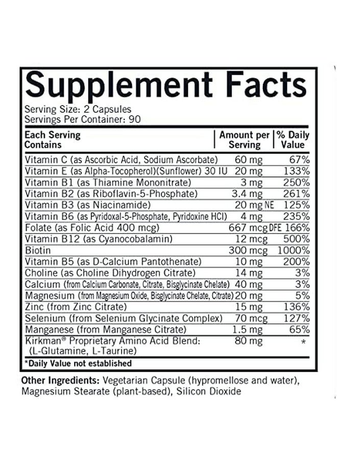 Kirkman - Everyday Multivitamin Without Vitamins A & D 180 Capsules Comprehensive Multivitamin Mineral Support Hypoallergenic - Image 1