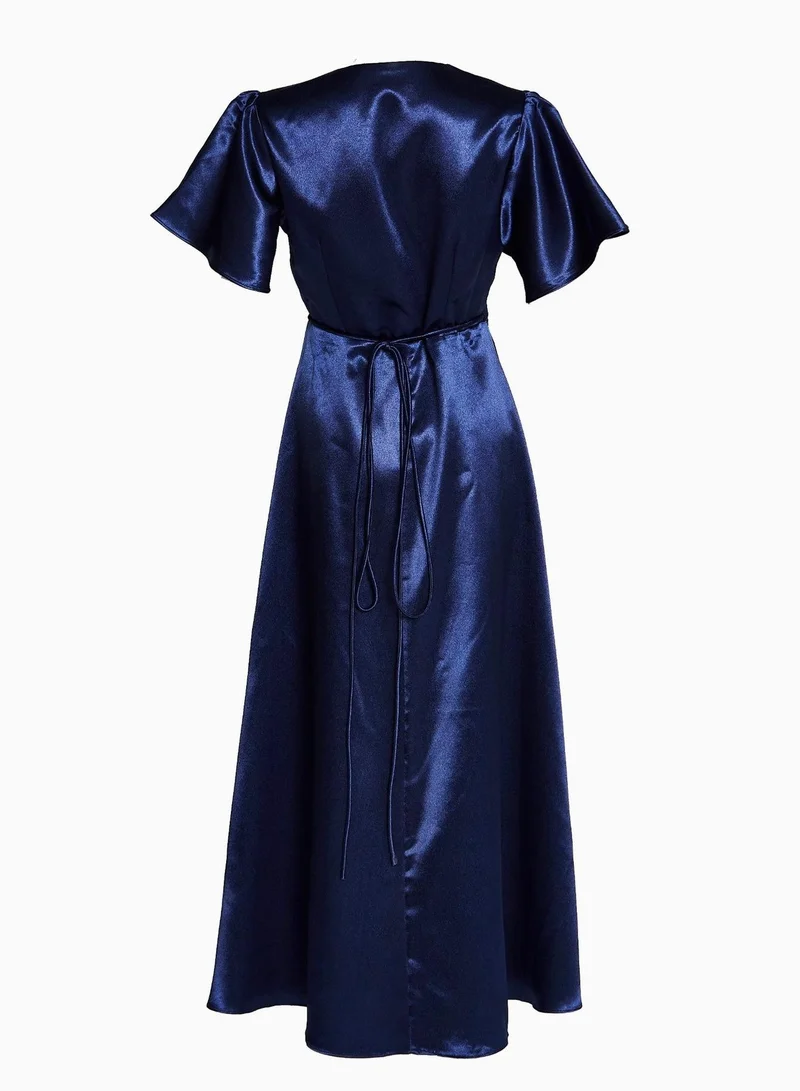 True Decadence Serena Navy Bridesmaid Wrap Midi-Dress