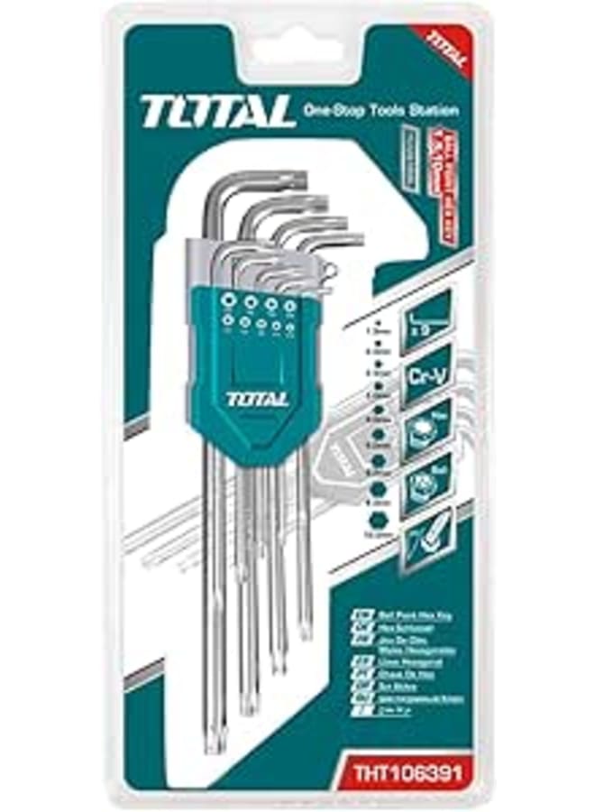 Total Torx Key 9PCS Set, T10-T50, Chrome Vanadium (Cr-V) High Durability THT106391