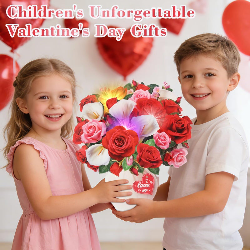 XTF2015 Anniversary Card, Pop Up Birthday Cards 11 Inch Forever Flower Bouquet with Music & Lights, Red Roses & White Calla Lilies, Anniversary Birthday Mothers Day Gift Card for Women, Wife, Girlfriend, Lover - Image 4