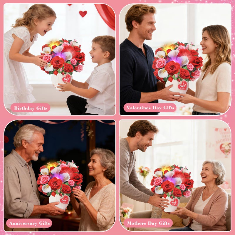XTF2015 Anniversary Card, Pop Up Birthday Cards 11 Inch Forever Flower Bouquet with Music & Lights, Red Roses & White Calla Lilies, Anniversary Birthday Mothers Day Gift Card for Women, Wife, Girlfriend, Lover - Image 5