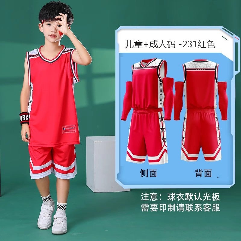 Children'S Basketball Uniform Suit Boys Summer Short-Sleeved Girls Sports Training Uniform Fake Two-Piece Game Team Uniform Jersey - Image 1