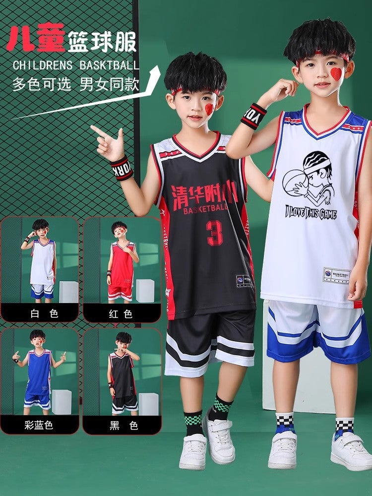 Children'S Basketball Uniform Suit Boys Summer Short-Sleeved Girls Sports Training Uniform Fake Two-Piece Game Team Uniform Jersey - Image 2