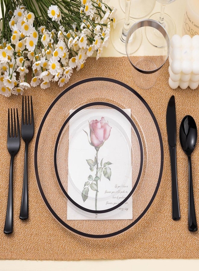 BESTSTAR 350PCS Black and Clear Plastic Dinnerware Sets for 50 Guests, Include 100 Black Disposable Plates, 100 Forks, 50 Knives, 50 Spoons, 50 Cups,Halloween - Image 4