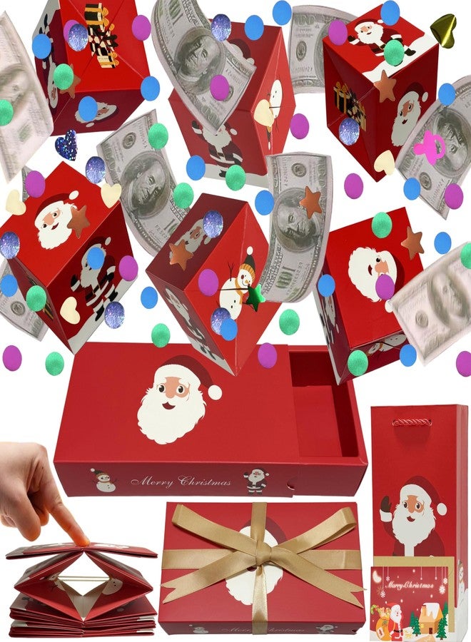 JINSTABAG Christmas Surprise Gift Box Explosion for Money, DIY Folding Bouncing Explosion Gift Box with Confetti, Money Gift Boxes for Cash Pop Up (Red Snowman) - Image 1
