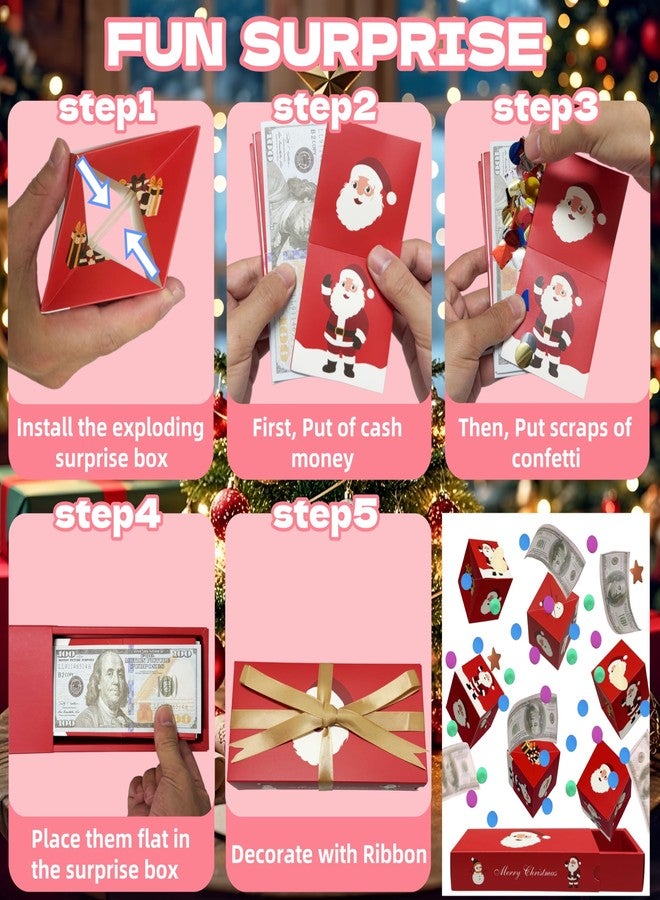 JINSTABAG Christmas Surprise Gift Box Explosion for Money, DIY Folding Bouncing Explosion Gift Box with Confetti, Money Gift Boxes for Cash Pop Up (Red Snowman) - Image 5