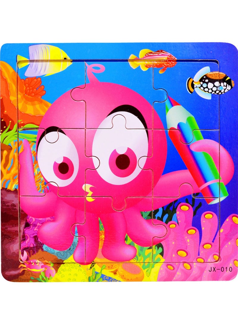 Children's Educational Wooden Cartoon Octopus Series Jigsaw Puzzles Suitable Boys and Girls Gift Bag Pack - Image 1