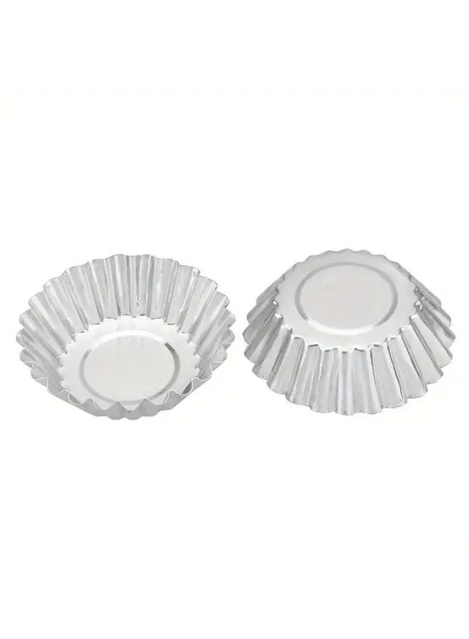 Silvery 10 Pcs Reusable Non Stick Ripple Molds for Baking Egg Tarts Cupcakes - Image 2