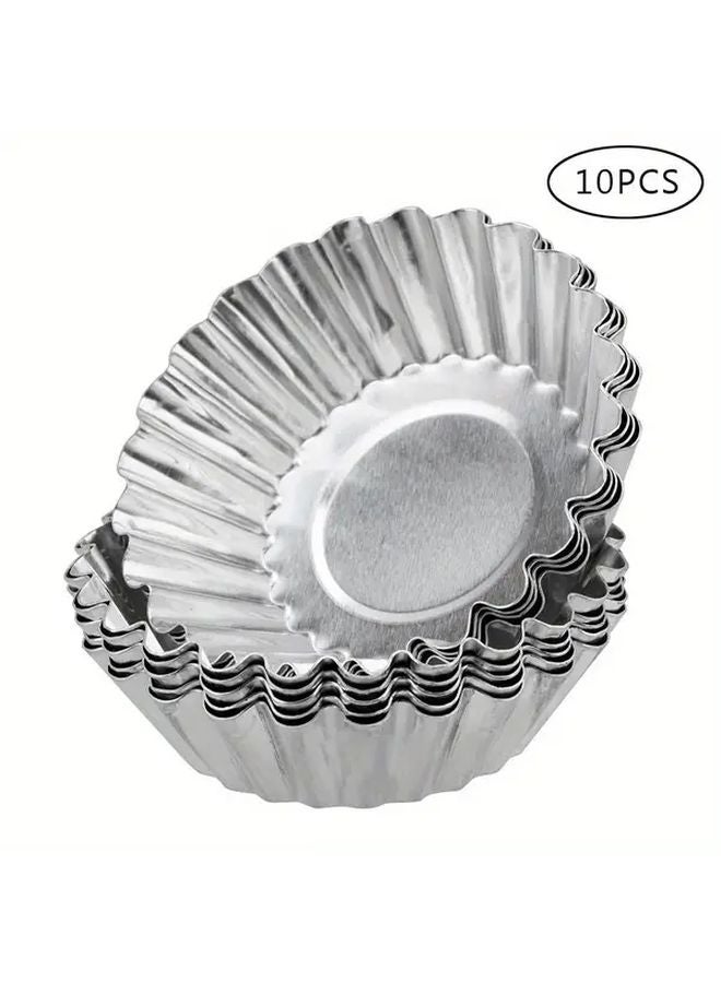 Silvery 10 Pcs Reusable Non Stick Ripple Molds for Baking Egg Tarts Cupcakes - Image 5