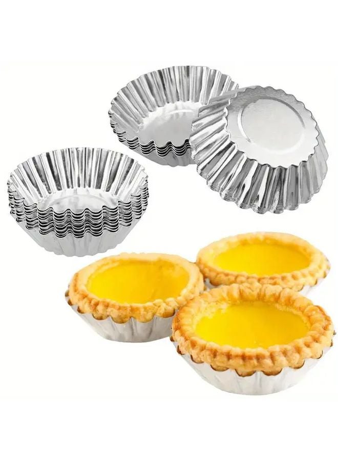 Silvery 10 Pcs Reusable Non Stick Ripple Molds for Baking Egg Tarts Cupcakes - Image 1
