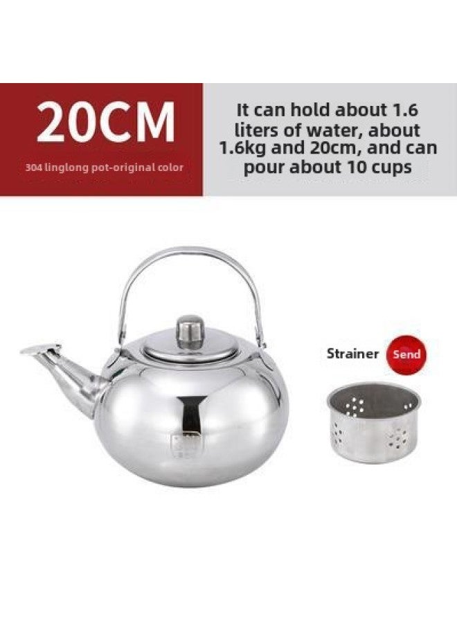 304 Thickened Stainless Steel Small Teapot Tea Special Pot Linglong Pot With Filter Mesh Restaurant Hotel Hotel Kettle-Color:New 304 Point Solution Original Color 20cm [1.6l]-Capacity:1l (inclusive)-2l (exclusive)  - Image 3
