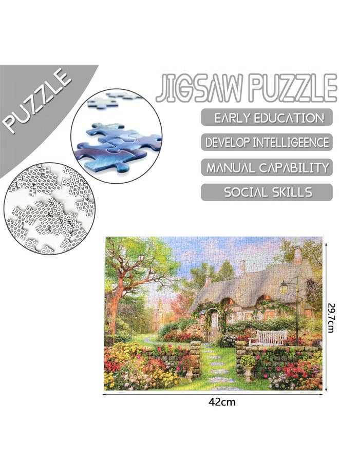 Country Cottage Jigsaw Puzzle Set- 1000 Pieces Unique, Glare-Free Imagery ,42*29.7cm Stress Relief Toy, Early Education Development Set for Kids Adults ﻿ - Image 3