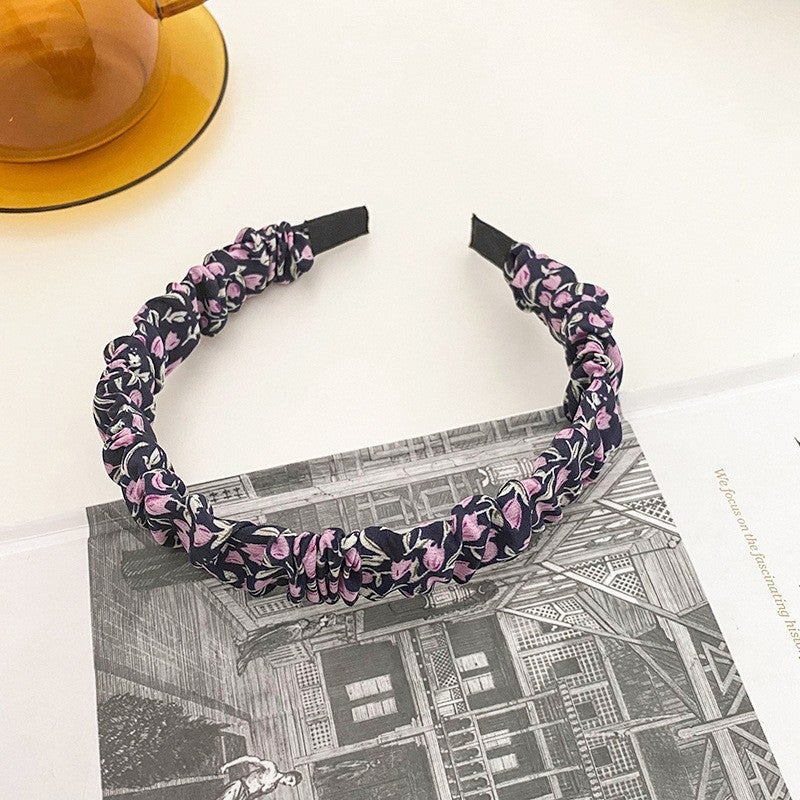 Loquat Super Fairy French Style Girls Floral Hair Band Womens Face Wash Cute All-match Going-out Pearl Headband Vintage Rhinestone Hair Accessories 5# Black Tulip hairband