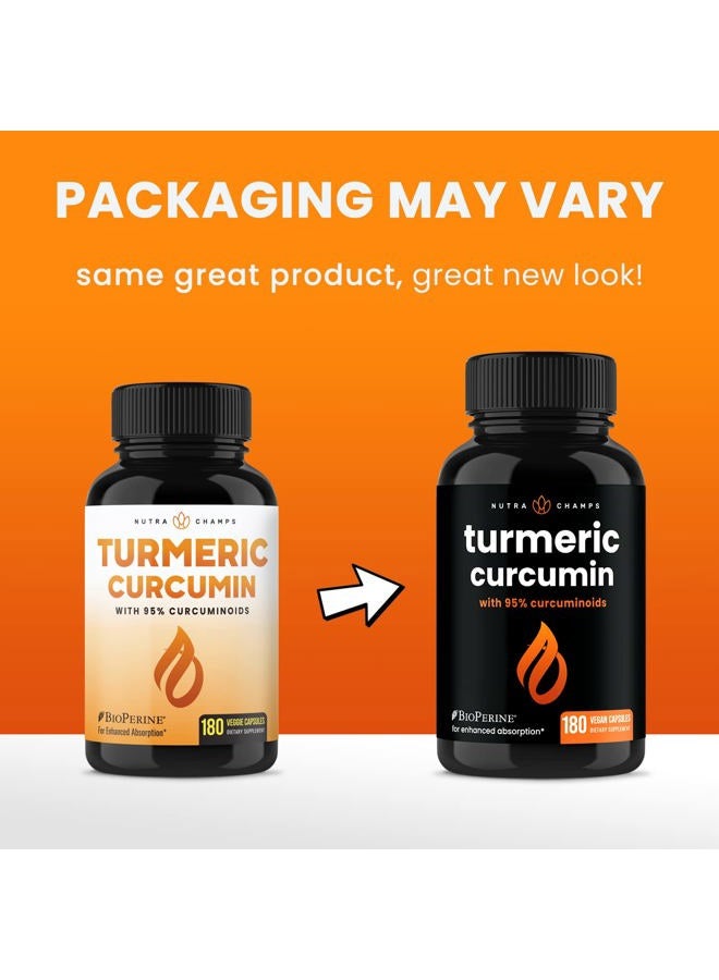 NutraChamps Turmeric Curcumin with Black Pepper Extract 1500mg, 95% Curcuminoids Extra Strength Turmeric Supplement for Joint Health, Brain, Heart & Immune Support, 180 Turmeric Capsules - Image 5