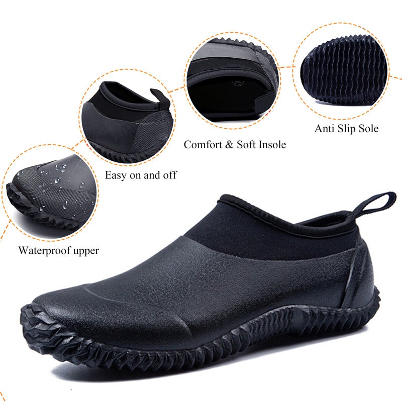 Short Rain Boots Red And Black Low Top Rubber Rain Boots Car Washing Shoes Color Splicing Cow Blanc Water Shoes Couple Rain Boots Waterproof Rain Boots - Image 3