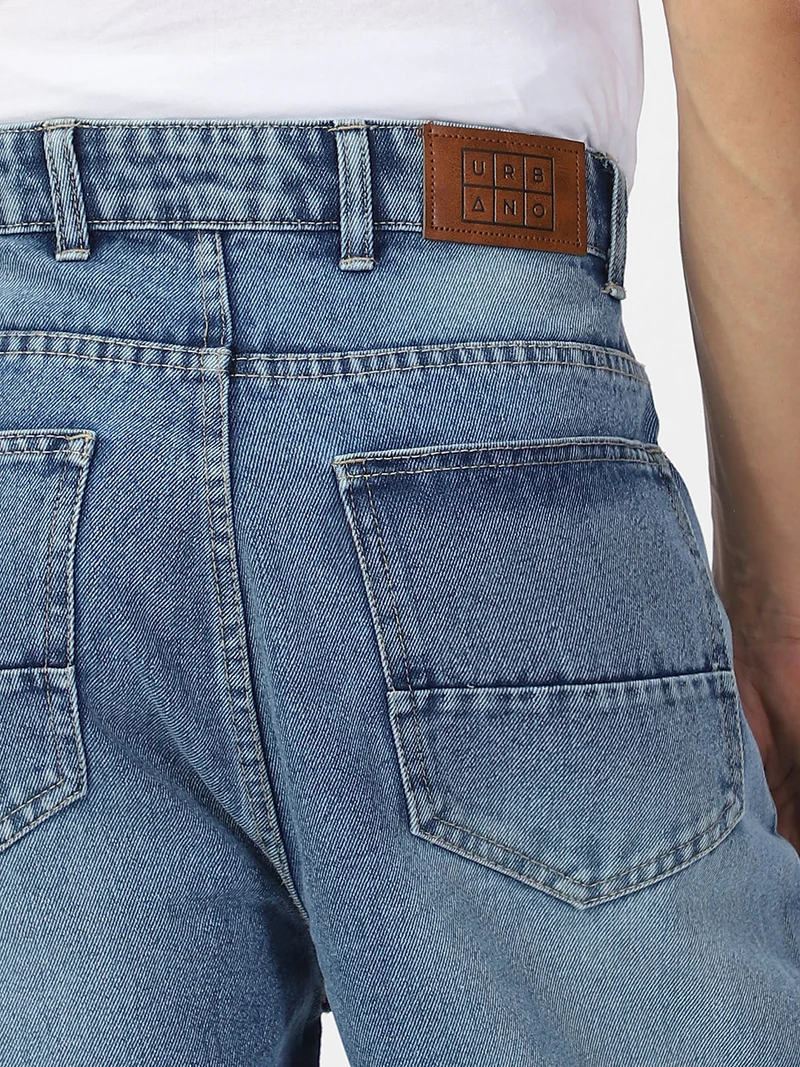 Urbano Fashion  Urbano Fashion Men's Light Blue Loose Baggy Fit Washed Distressed/Torn Jeans Non-Stretchable  | Best Price UAE