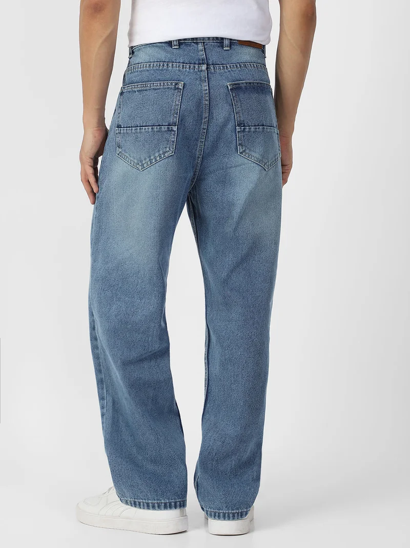 Urbano Fashion  Urbano Fashion Men's Light Blue Loose Baggy Fit Washed Distressed/Torn Jeans Non-Stretchable  | Best Price UAE