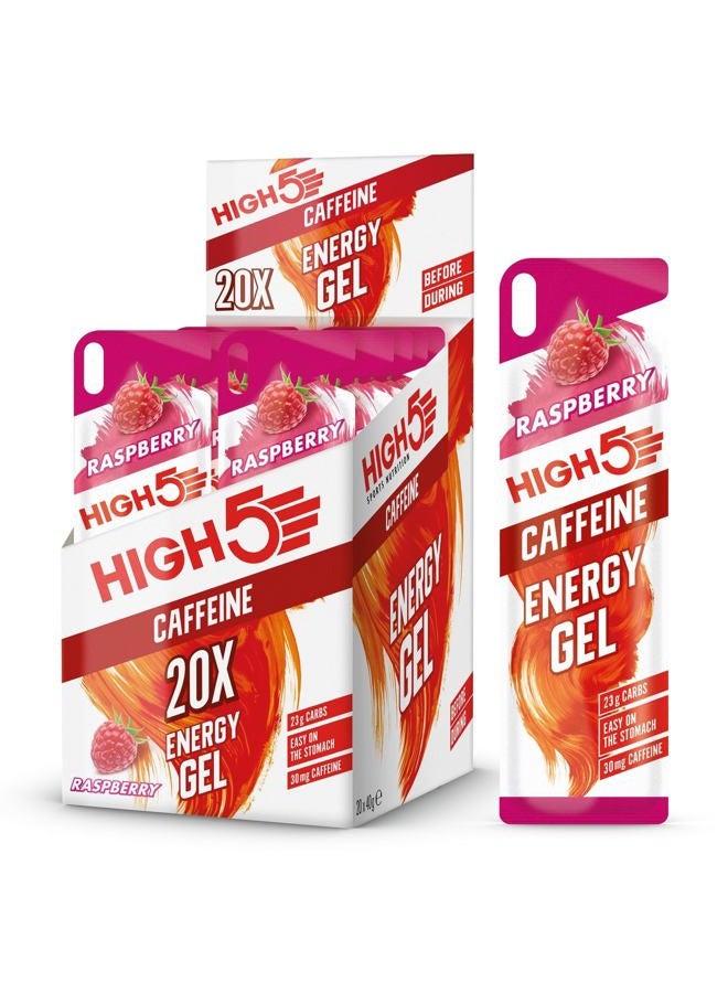 High5 Caffeine Gels Running - Glucose Shots for Instant Energy and Running Fuel - Natural Fruit Juice Energy Shots - Sports Gel for Running, Cycling, Ultra Marathon, Ironman (Raspberry, 20 x 40g) - Image 1