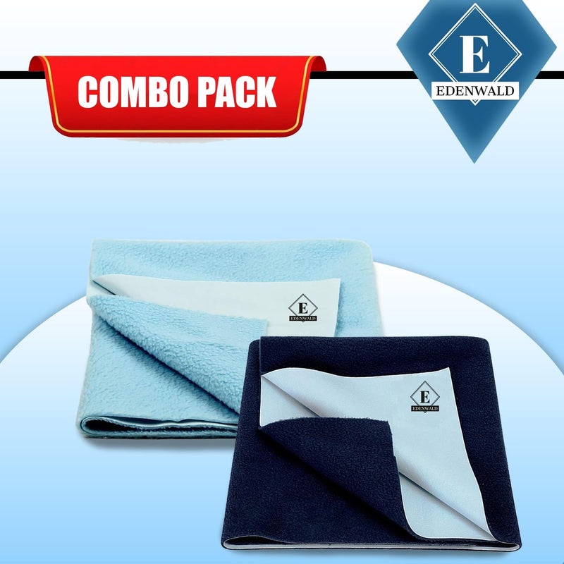Edenwald Waterproof Quick Dry Sheet Pack of 2 | Sheet for Baby Waterproof | (Sky Blue+Navy Blue_X-Large (200cm x 140cm) - Image 2