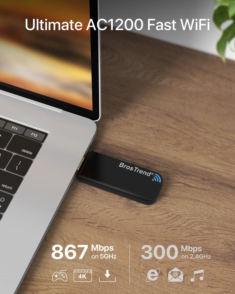 BrosTrend 1200Mbps USB WiFi Network Adapter for Laptop, Desktop PC of Windows 11/10/8/7, USB 3.0, Wireless Adaptador AC1200 Dual Band 5GHz/2.4GHz - Image 2