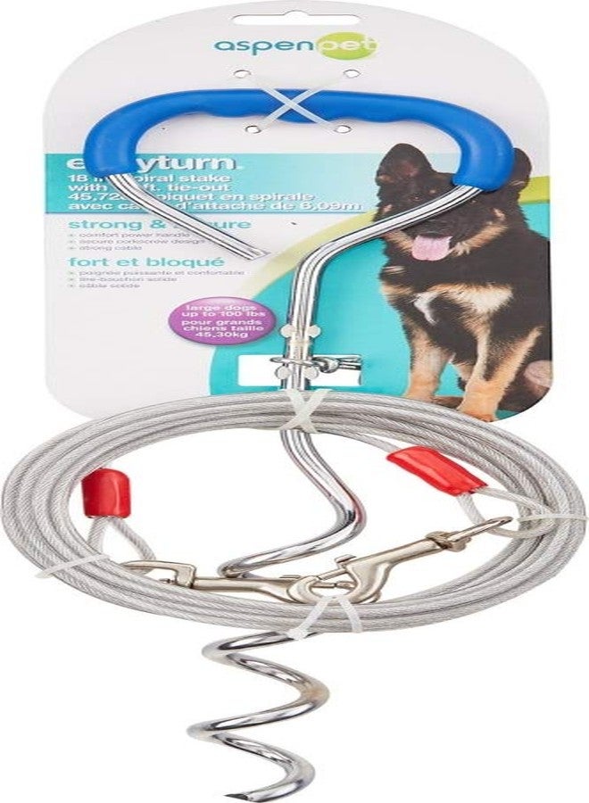 Petmate Easyturn 18 Inch Spiral Stake Dog Tie Out With 20 Foot Cable; For Dogs Up To 100 Pounds, Blue Comfort Power Handle For Secure Installation Into Ground - Image 3