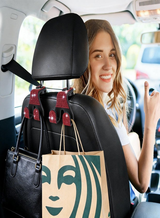 MTGOCHA Bling Car Purse Hooks 2Pcs, Durable Car Headrest Hook, Holds 44Lbs, Double-Hooks, Wide-Opening, Rhinestone Automobile Purse Hangers Holder, Bling Car Accessories for Women, Red - Image 3
