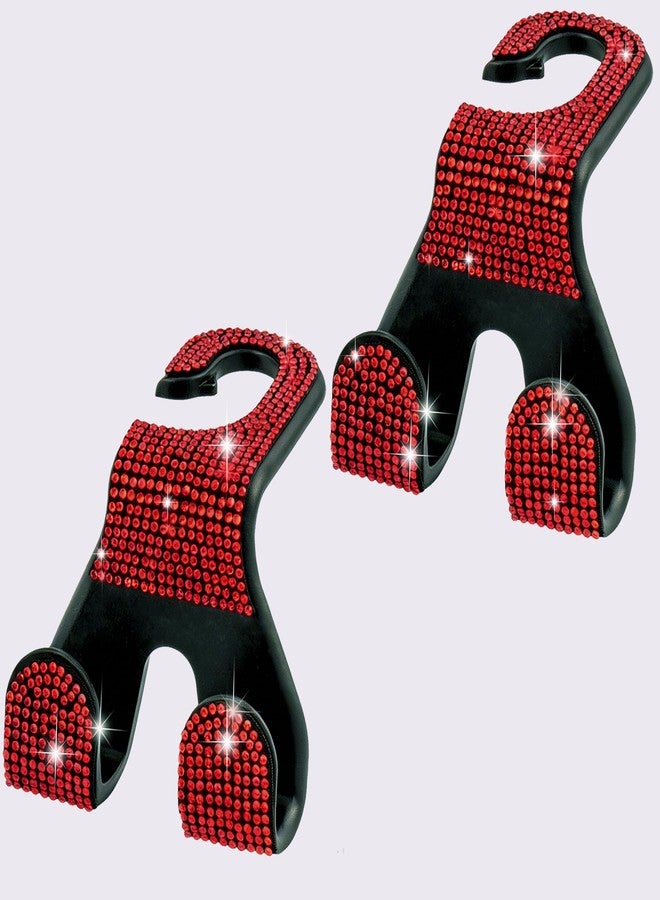 MTGOCHA Bling Car Purse Hooks 2Pcs, Durable Car Headrest Hook, Holds 44Lbs, Double-Hooks, Wide-Opening, Rhinestone Automobile Purse Hangers Holder, Bling Car Accessories for Women, Red - Image 1