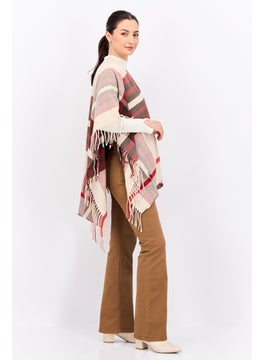 ADRIENNE VITTADINI Women So Soft Plaid Ruana Wrap With Finges 100 L x 80 H cm, Taupe  - Image 3