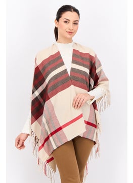 ADRIENNE VITTADINI Women So Soft Plaid Ruana Wrap With Finges 100 L x 80 H cm, Taupe  - Image 1