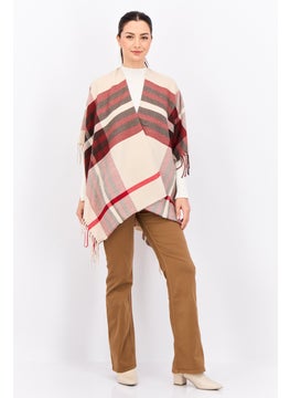 ADRIENNE VITTADINI Women So Soft Plaid Ruana Wrap With Finges 100 L x 80 H cm, Taupe  - Image 2