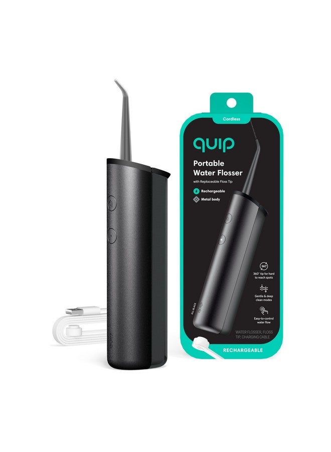 quip Water Flosser - Cordless Water Flosser With Adjustable Water Pressure - Water Teeth Cleaner Pick With 360 Degree Rotating Replaceable Tip, Rechargeable Water Dental Pick, Metal Handle - All-Black - Image 1