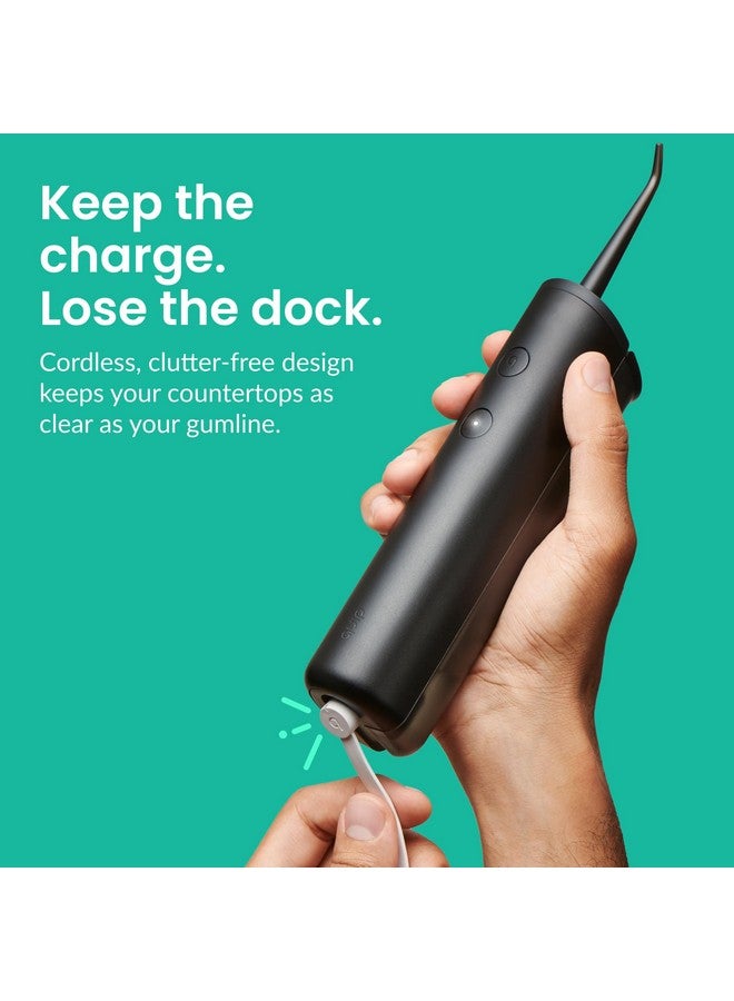 quip Water Flosser - Cordless Water Flosser With Adjustable Water Pressure - Water Teeth Cleaner Pick With 360 Degree Rotating Replaceable Tip, Rechargeable Water Dental Pick, Metal Handle - All-Black - Image 3
