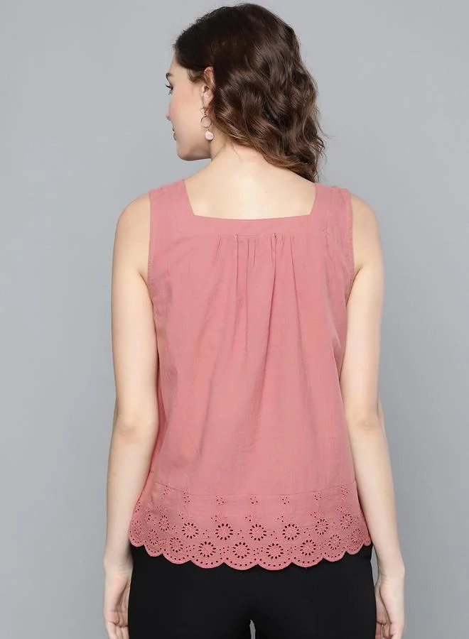 Sassafras  Sassafras Women Pink Schiffli Detail Square Neck Top for Women | Best Price UAE