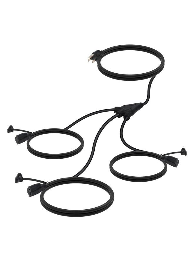 EP Outdoor Extension Cord 1 to 3 Splitter, Max 6ft End to End (12FT Total), 3 Prong Outlets Plugs, 16/3 SJTW Weatherproof Wire for Christmas Landscape String Lights, Black - Image 1