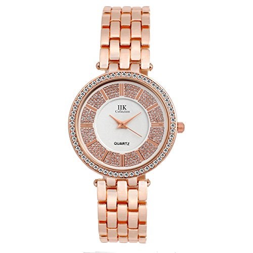 IIK COLLECTION Watches for Women Round Diamond Studded Dial Girls Analogue Quartz Movement Ladies Watch Stainless Steel Adjustable Bracelet Chain Double Lock Clasp Safety Watches for Girls. - Image 2